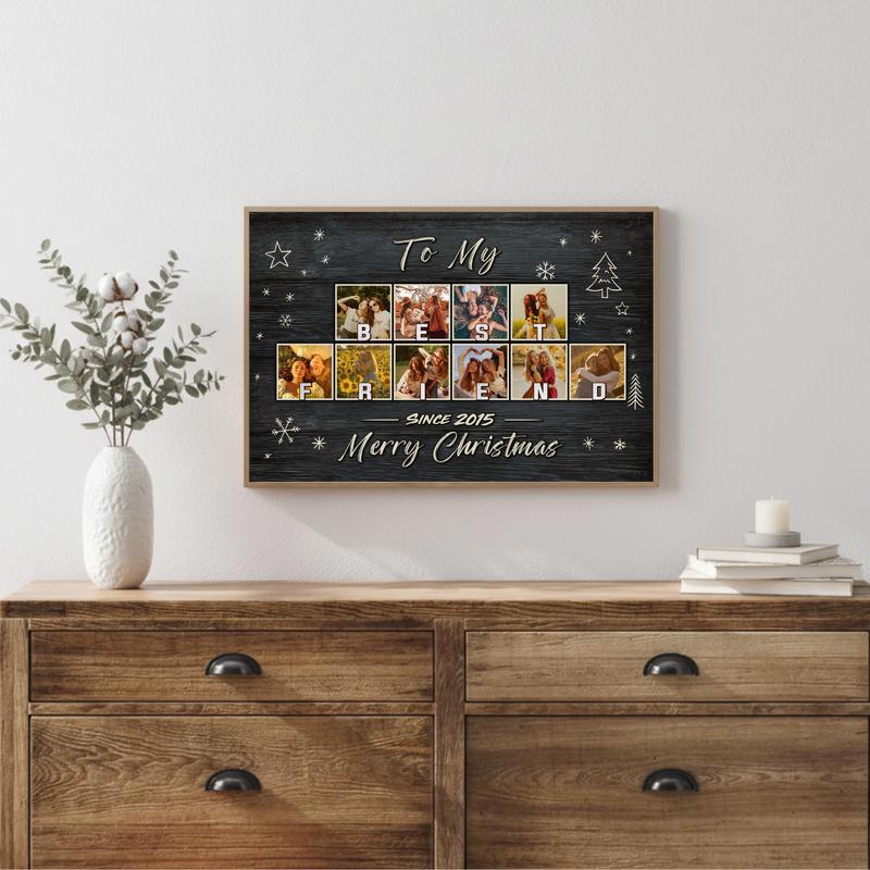 Cherished Bestie Photo Collage Christmas Chalkboard Canvas