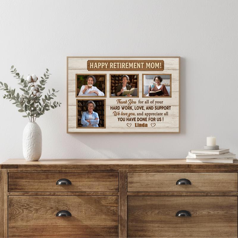 Cherished Mom's Retirement Personalized Photo Collage Canvas Gift