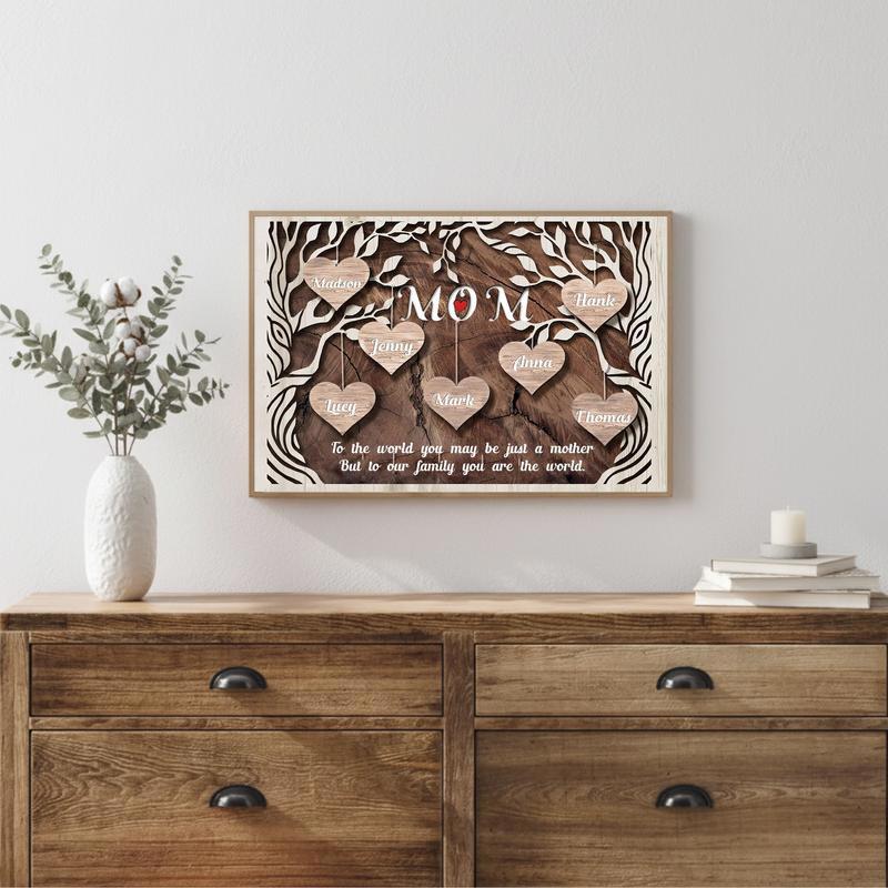 Mother's Love Story Custom Family Tree Canvas with Kids' Names