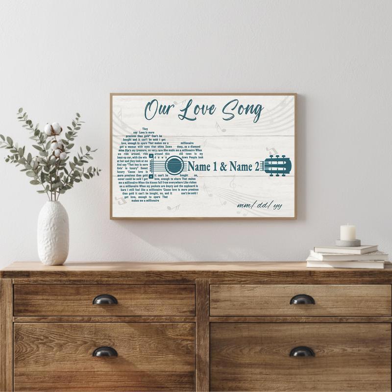 Custom Names & Date, Romantic Guitar - Our Love Song Canvas