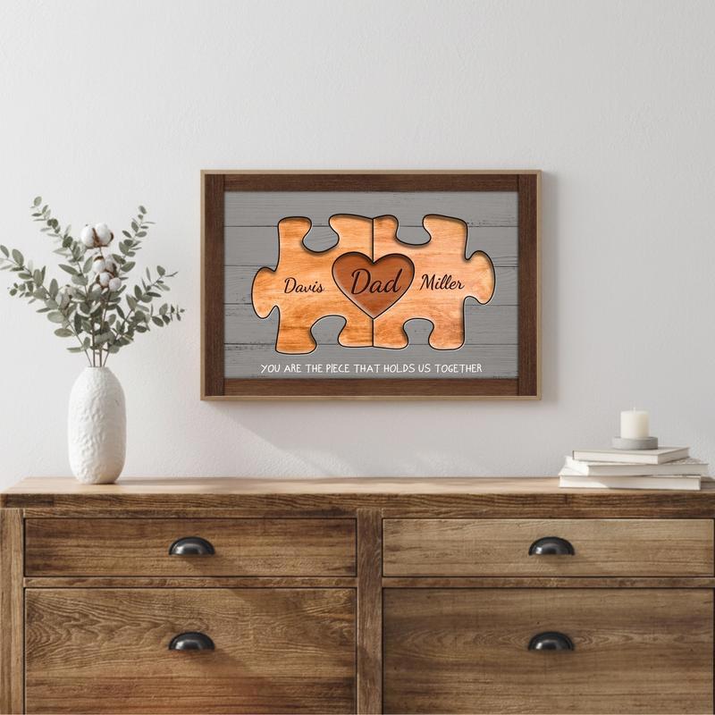 Personalized Puzzle Canvas Rustic Family Wood Gift for Him