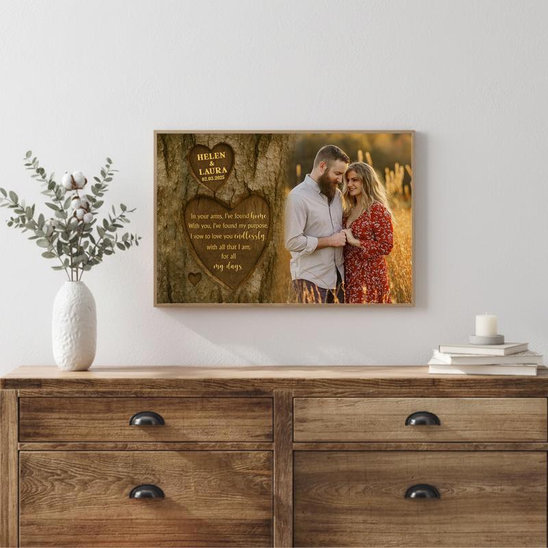 Eternal Love - Custom Names & Date Tree Carving Photo Canvas