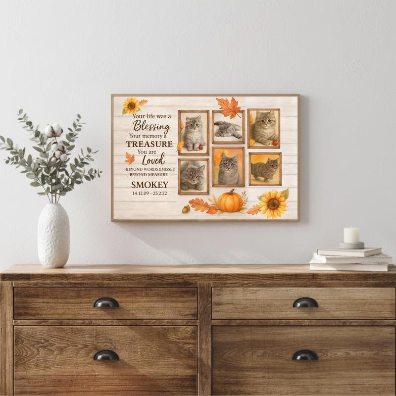 Fall Comfort - Personalized Cat Loss Photo Collage Farmhouse Canvas