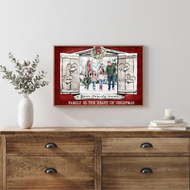 Christmas Love Story Personalized Photo & Name Canvas Wall Art