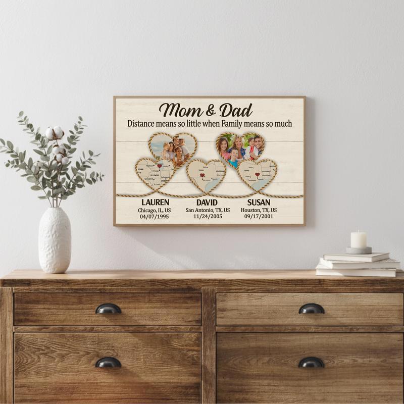 Family Love Beyond Miles - Custom Map Art For Parents Canvas