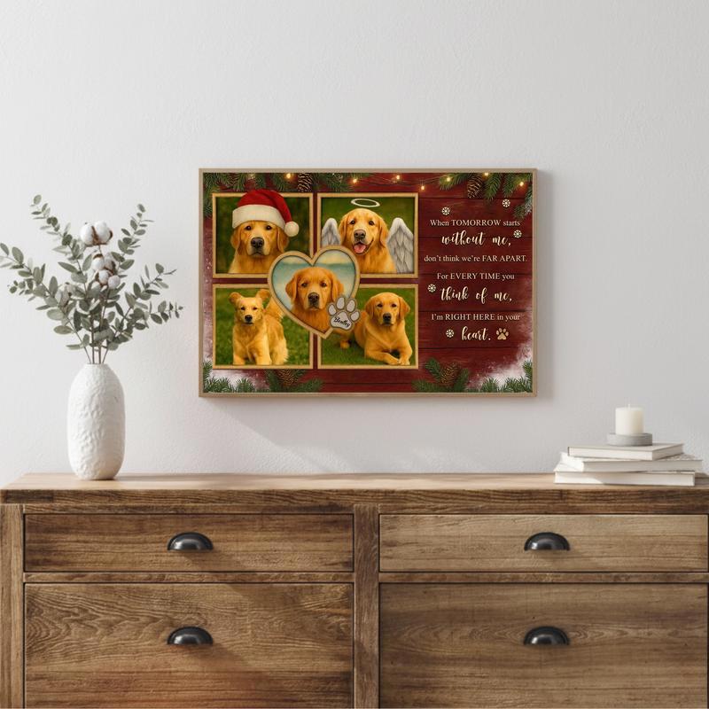 Farmhouse Style Christmas Photo Keepsake For Dog Memorial Canvas
