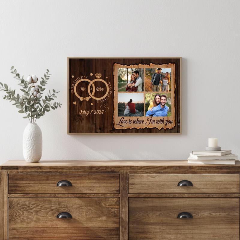Forever Begins Here - Rustic Personalized Couple Photo Canvas