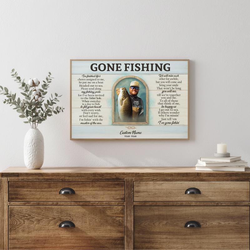 Gone Fishing - Personalized Fisherman Memorial Keepsake Canvas