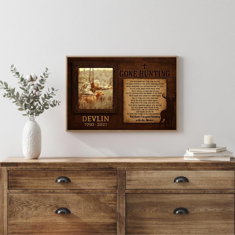 Gone Hunting Remembrance Gift - Rustic Personalized Canvas