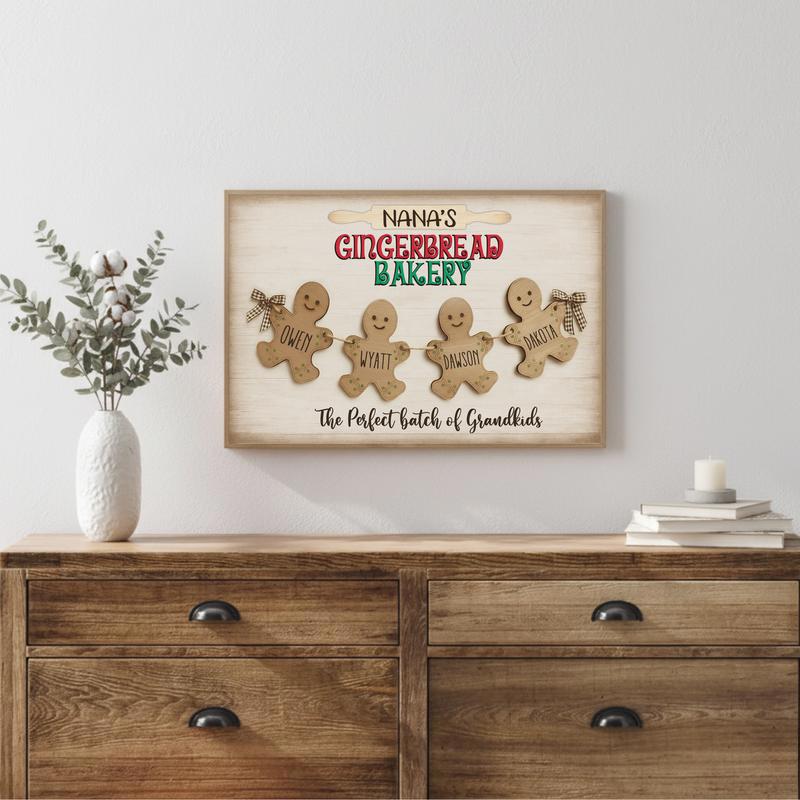 Grandkids Christmas - Personalized Gingerbread Bakery Canvas