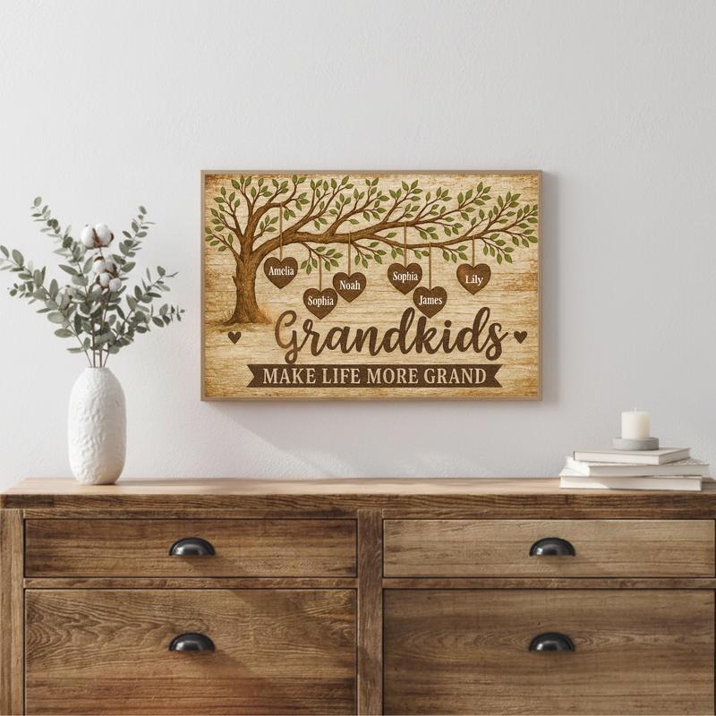 "Grandkids Make Life More Grand" Personalized Family Tree Canvas