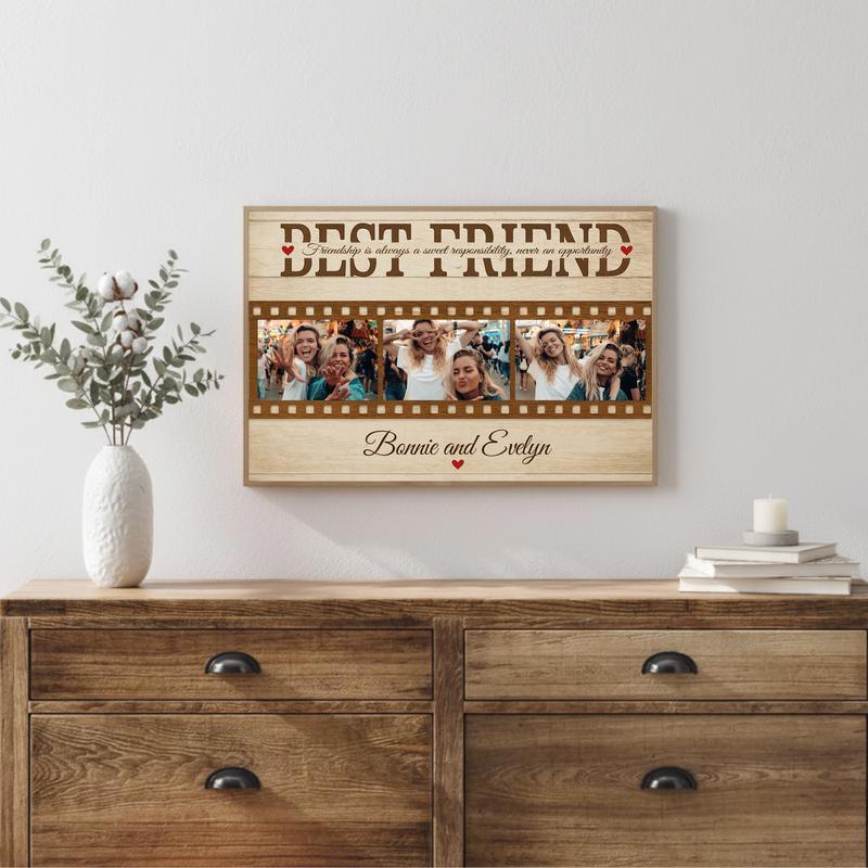 Heartfelt Bestie Photo Collage Gift, Rustic Farmhouse Canvas