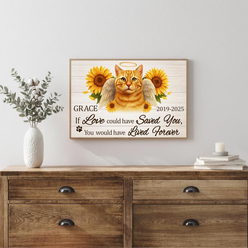 Heartfelt Sunflower Cat Tribute Portrait Personalized Canvas