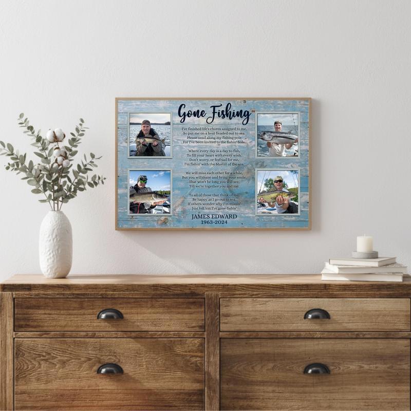In Loving Memory Personalized Fishing Collage Keepsake Canvas