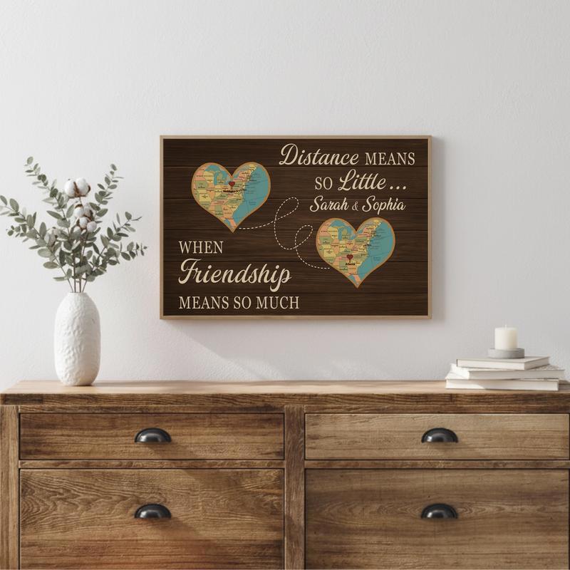 Long Distance Bestie Custom Map Friendship Gift Canvas