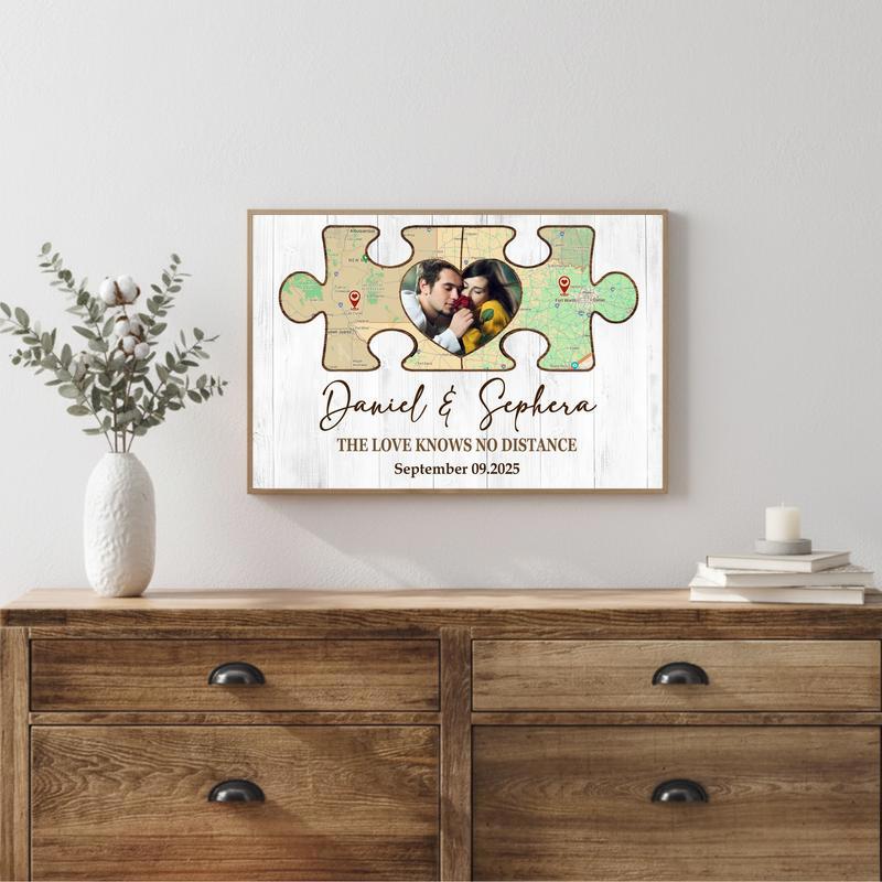 Long Distance Map Canvas - Personalized Couple Puzzle Keepsake