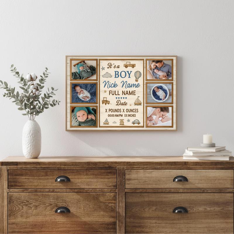 Milestone Keepsake Canvas - Personalized Baby Boy Photo Collage