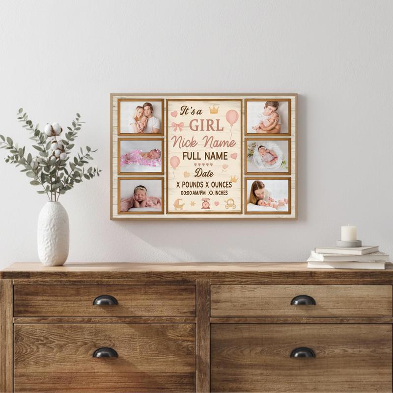 Milestone Keepsake Canvas - Personalized Baby Girl Photo Collage