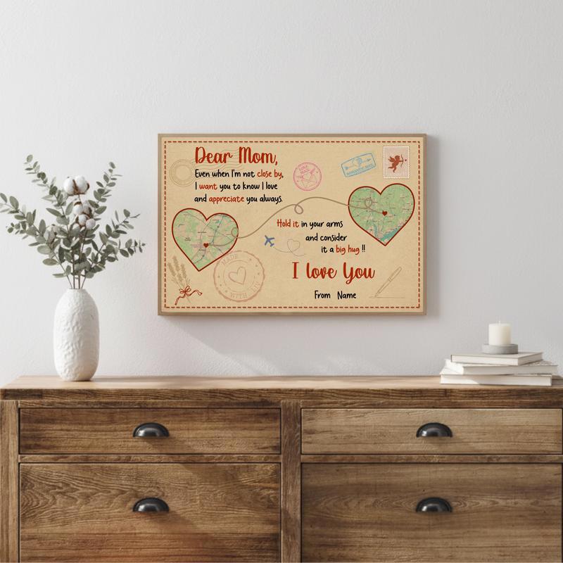 Mom's Heart, Wherever You Go - Personalized Distance Map Canvas