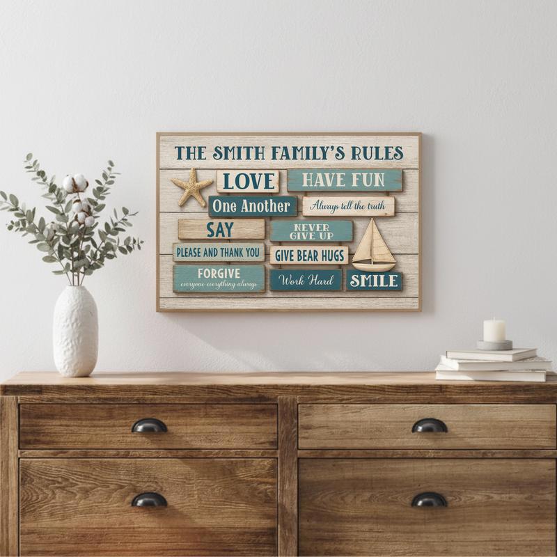 Custom Nautical Beach House Rules Wall Art - Coastal Family Canvas