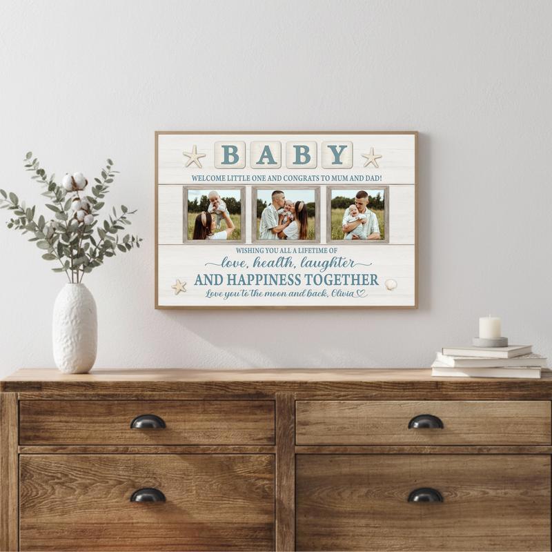 Newborn Milestone Photo Keepsake, Personalized Farmhouse Canvas
