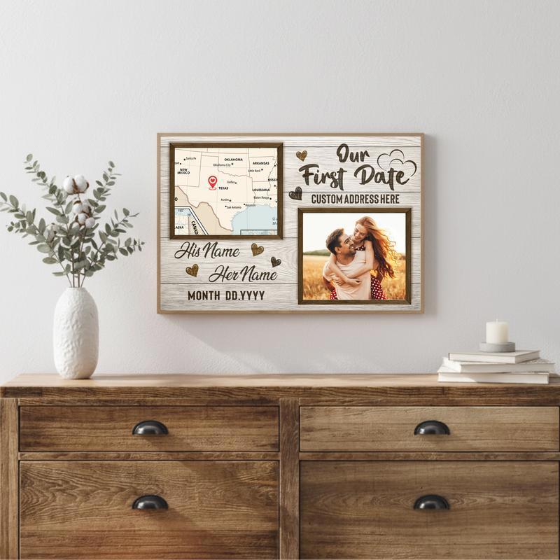Our First Day Map Couple Canvas - Custom Anniversary Gift