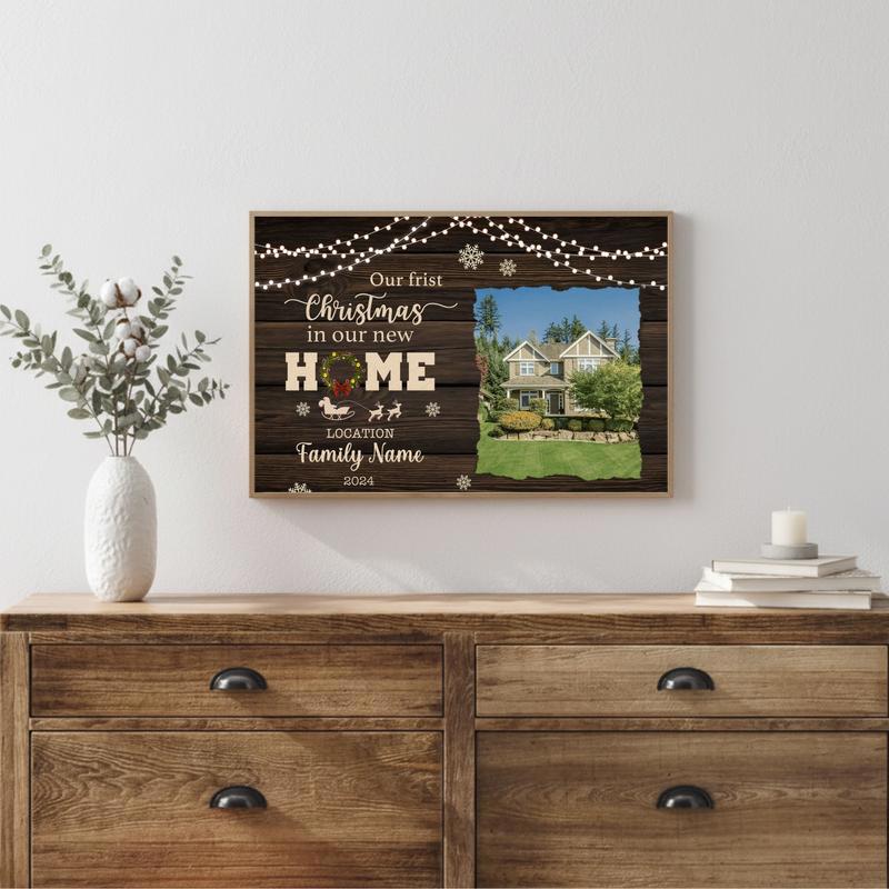New Home First Christmas Personalized Photo Canvas Art