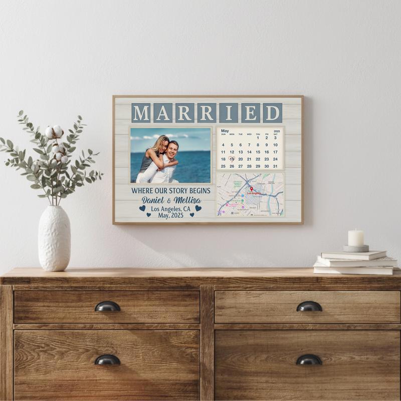 Our Story Begins - Personalized Wedding Calendar Map Canvas
