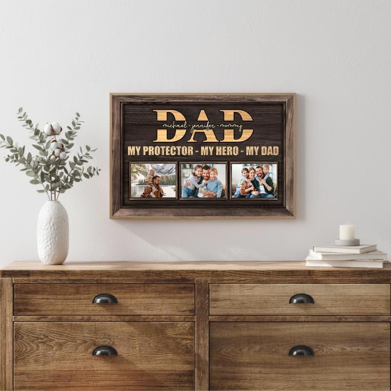 Dad's Heroic Bond Canvas Personalized Protector Gift Art