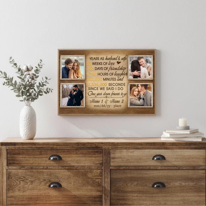Personalized Couple 1st Anniversary Photo Timeline Keepsake Canvas