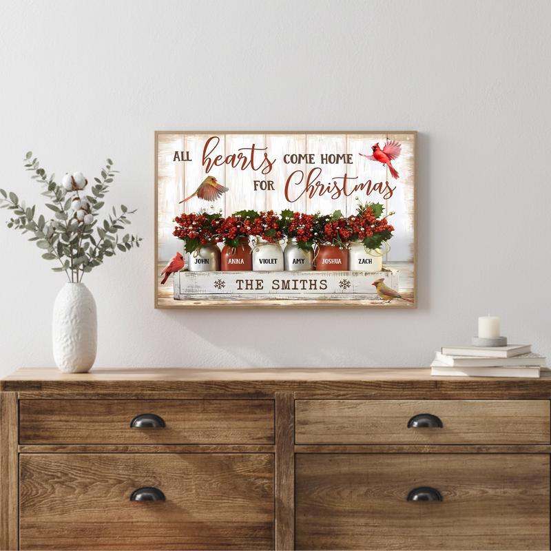 Christmas Home Custom Canvas Cardinal & Family Names Keepsake