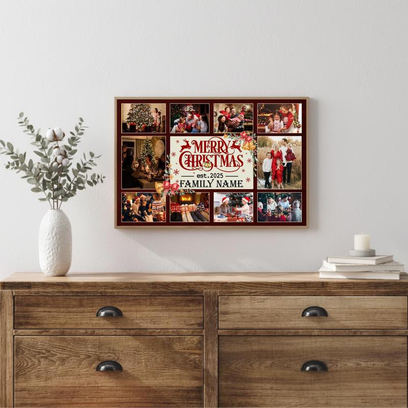 Personalized Family Photo Collage Canvas - Rustic Christmas Decor