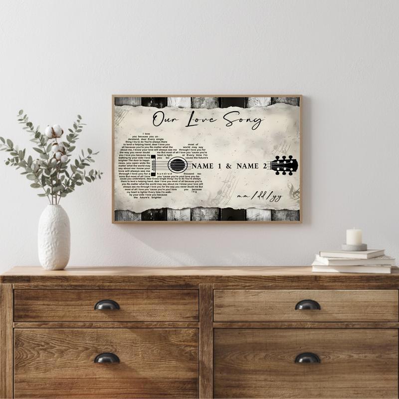 Heartfelt Custom Lyrics on Guitar-Shaped Canvas