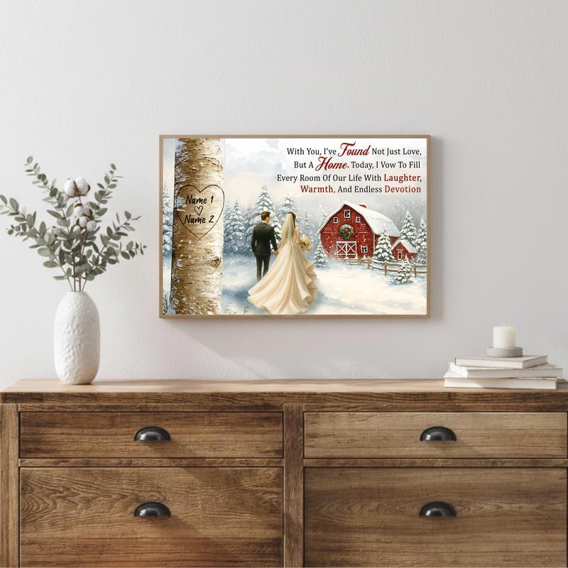 Personalized Names Carved In Tree Heart - Winter Wedding Canvas