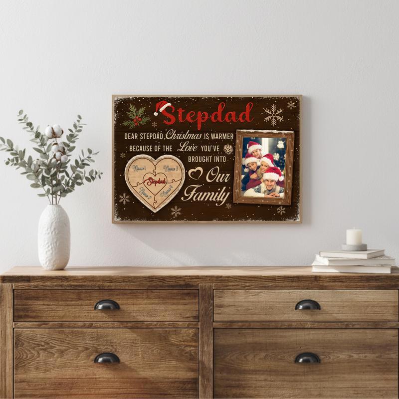 Personalized Stepdad's Heartfelt Christmas Photo Puzzle Canvas