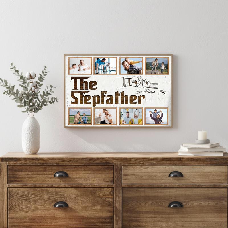 Personalized Stepfather Gift - Rustic Photo Collage Canvas