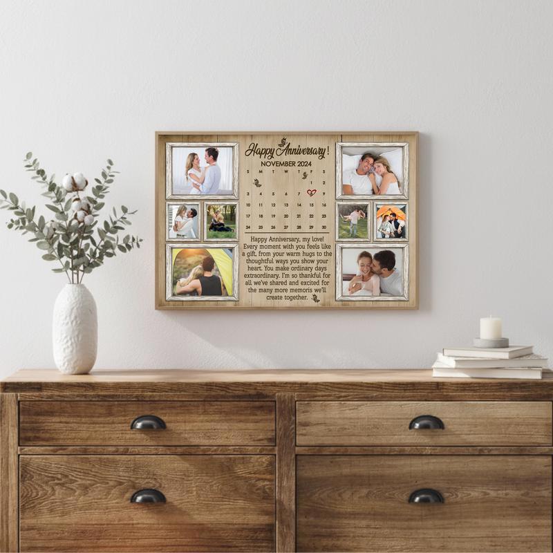 Romantic Photo Calendar Collage Canvas - Custom Anniversary Gift