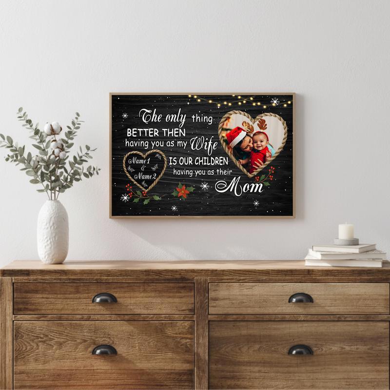 Romantic Xmas Gift For Wife - Custom Names & Family Photo Canvas