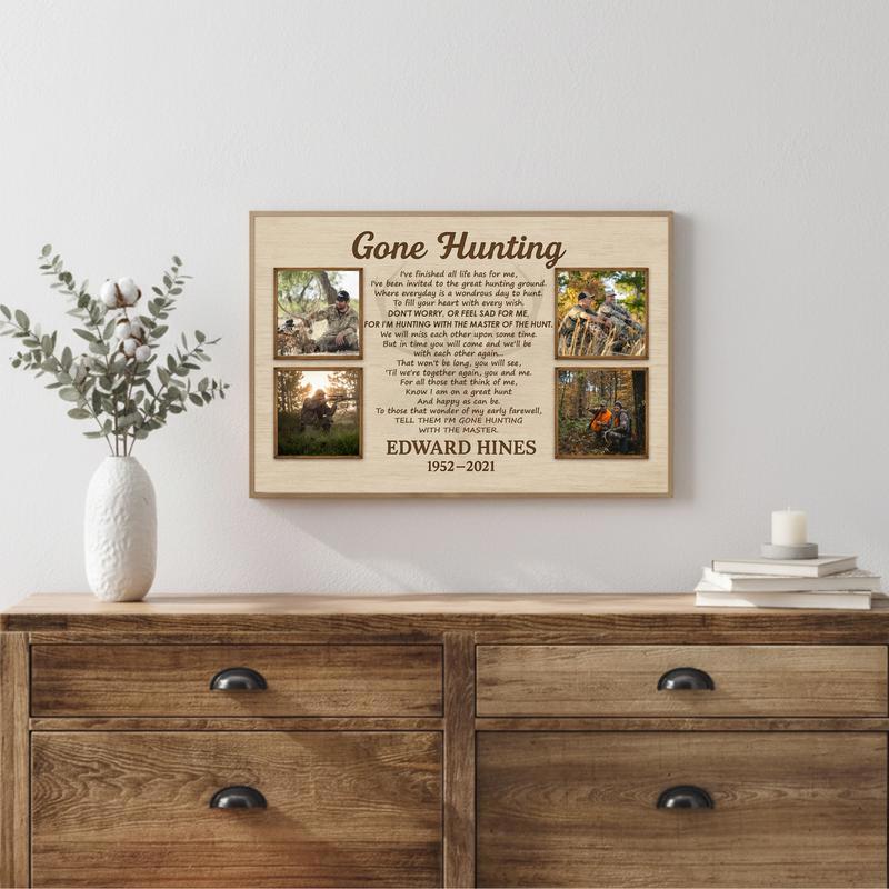 Rustic Gone Hunting Memorial Gift Personalized Canvas
