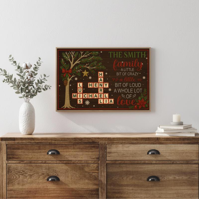 Scrabble Crossword Family Name Quote Rustic Christmas Canvas