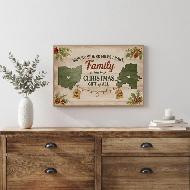 Side By Side Or Miles Apart - Rustic Christmas Family Canvas