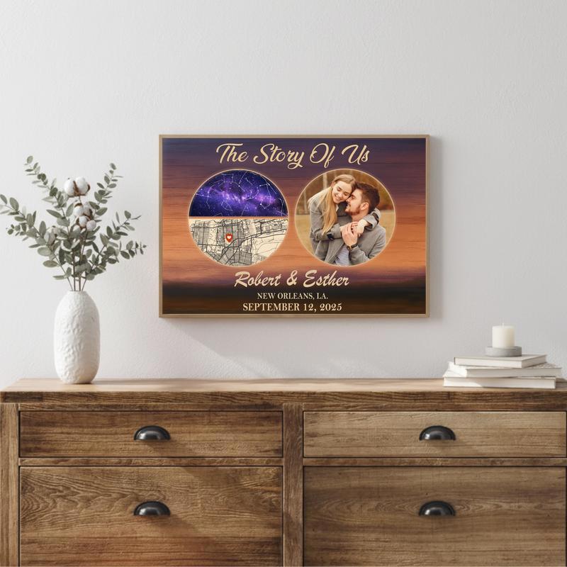 Star Map Canvas - Your Custom Couple Story Photo Anniversary Gift