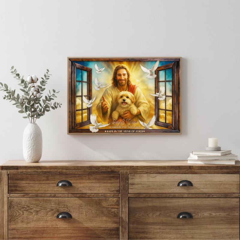 Your Furry Angel Is Safe In Jesus' Arms Personalized Photo Canvas