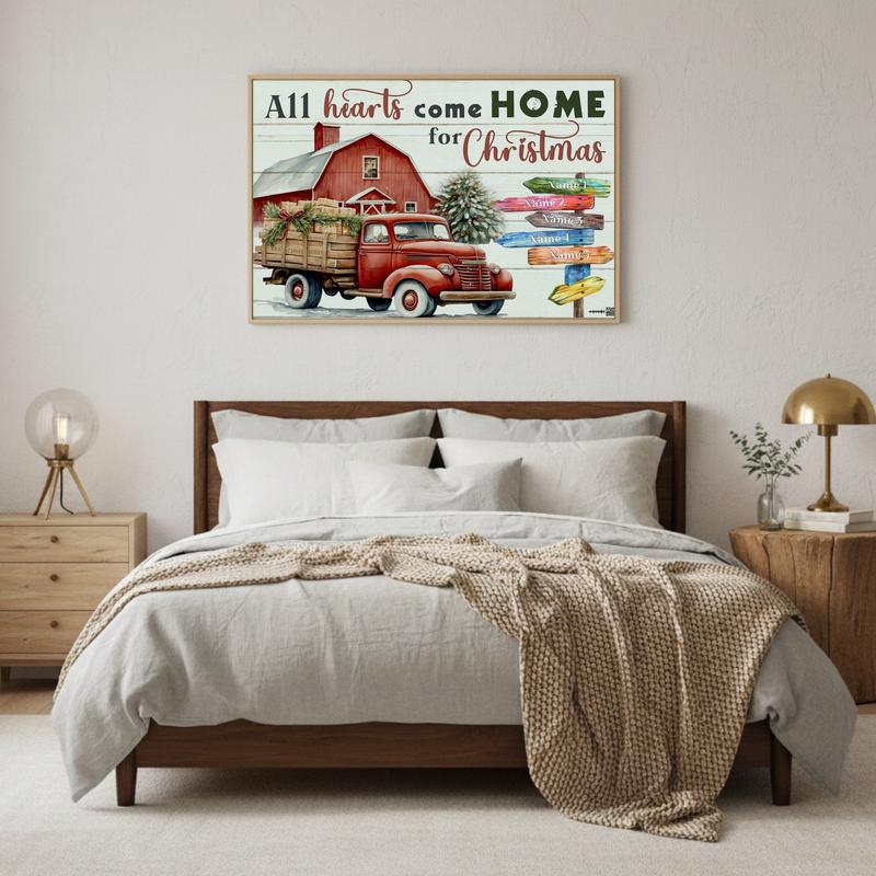 Custom Family Canvas Christmas Hearts Come Home Wall Art