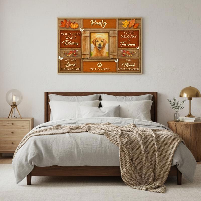 Autumn's Embrace Dog Remembrance Keepsake Farmhouse Canvas