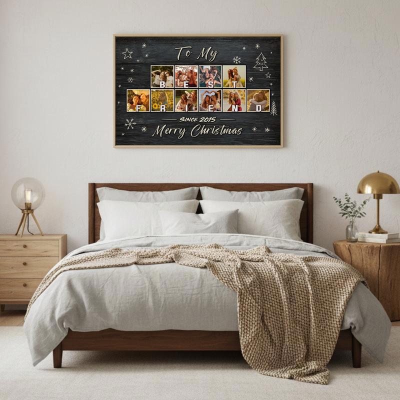 Cherished Bestie Photo Collage Christmas Chalkboard Canvas
