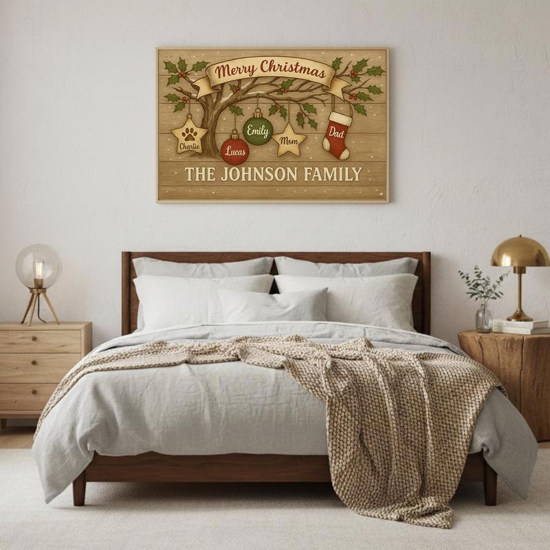 Cherished Family Tree Personalized Rustic Christmas Canvas