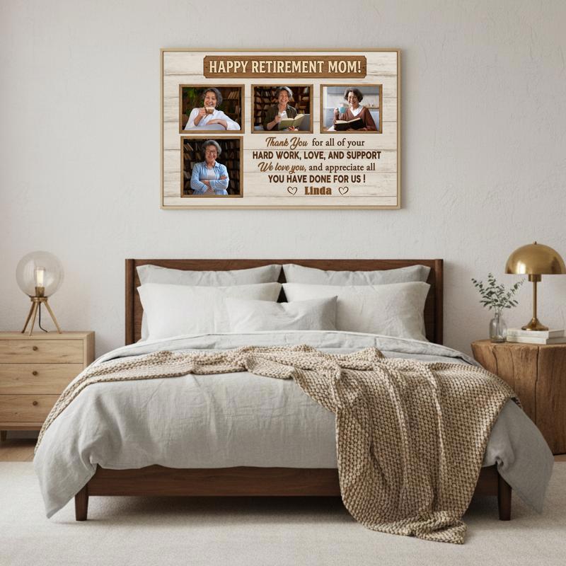 Cherished Mom's Retirement Personalized Photo Collage Canvas Gift