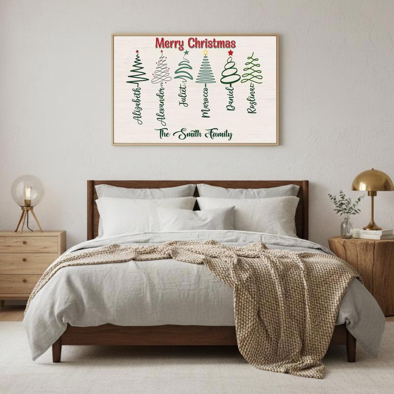 Custom Family Cursive Names Canvas - Rustic Christmas Tree Art