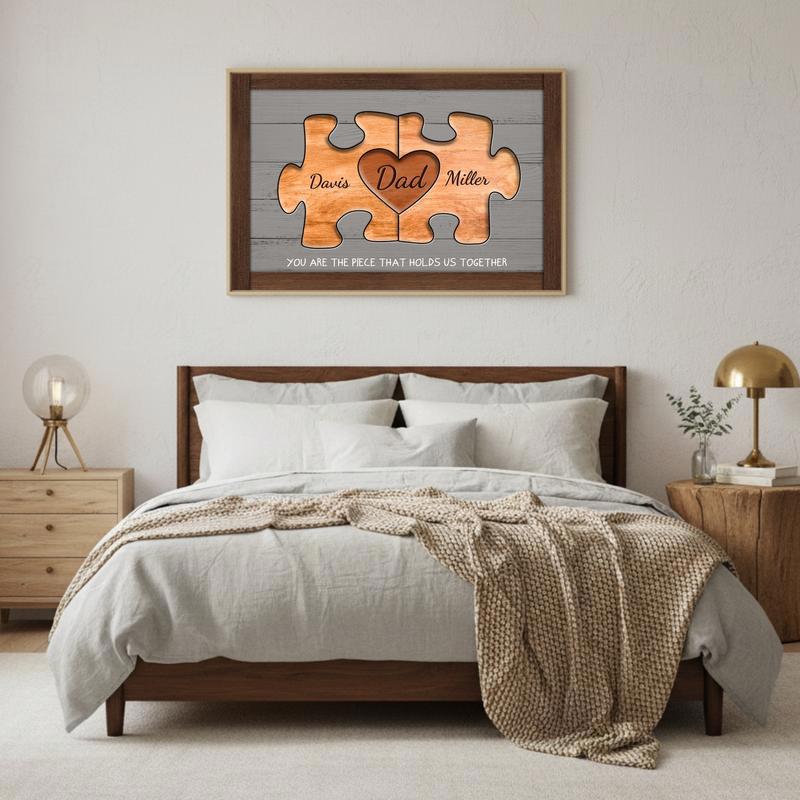 Personalized Puzzle Canvas Rustic Family Wood Gift for Him